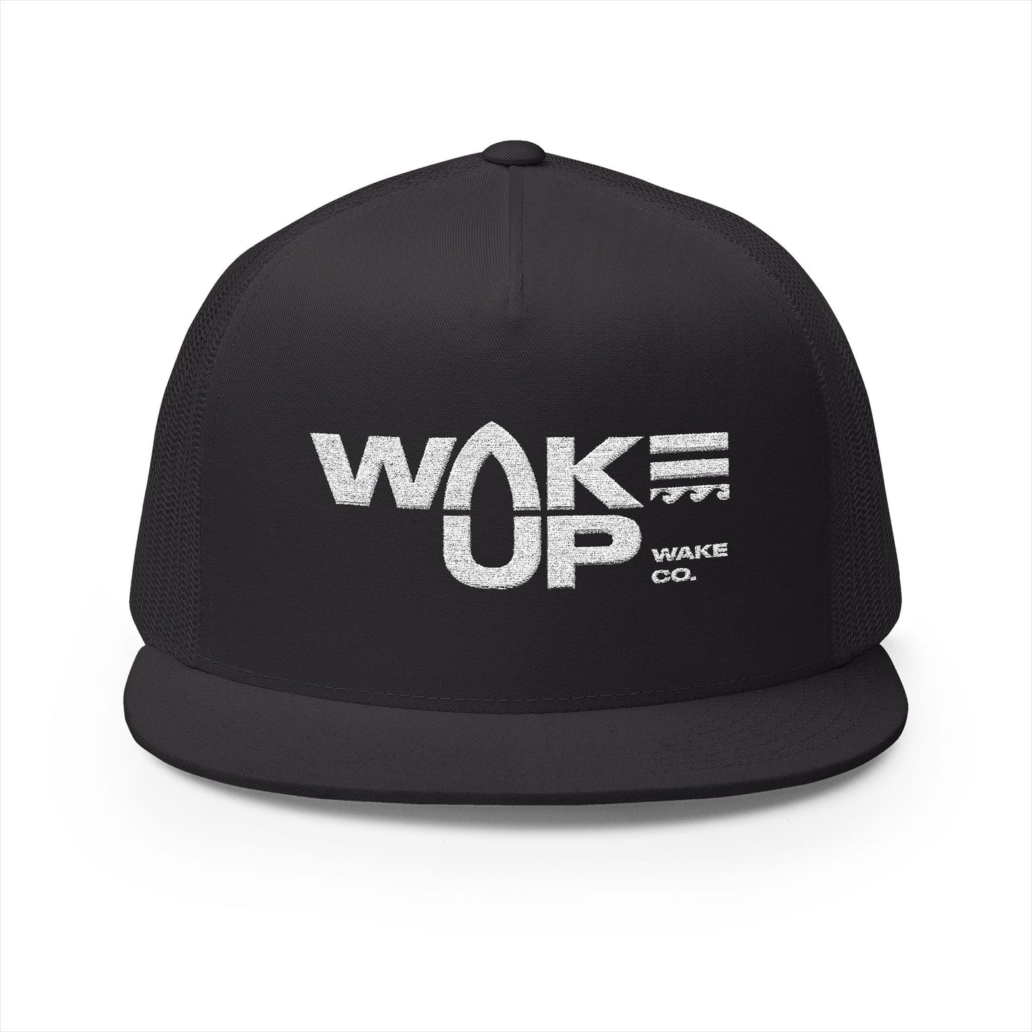 Wake Up Embroidered-White logo- 5 Panel Trucker Cap - Stylish and Comfortable