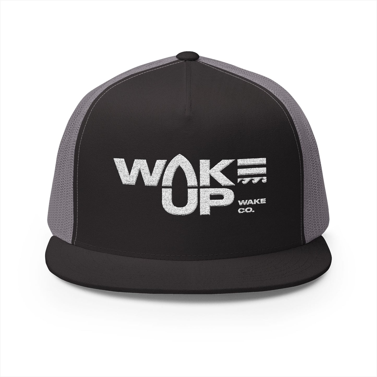 Wake Up Embroidered-White logo- 5 Panel Trucker Cap - Stylish and Comfortable