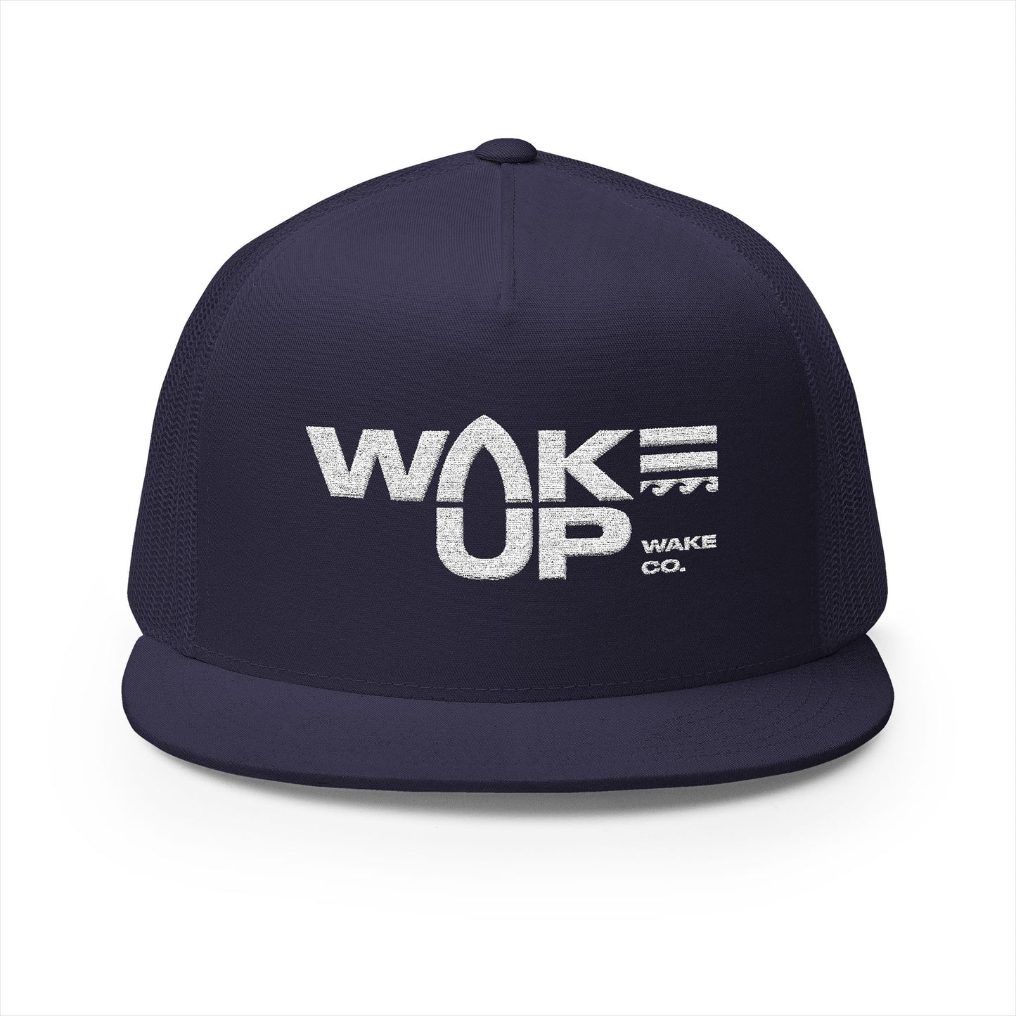 Wake Up Embroidered-White logo- 5 Panel Trucker Cap - Stylish and Comfortable