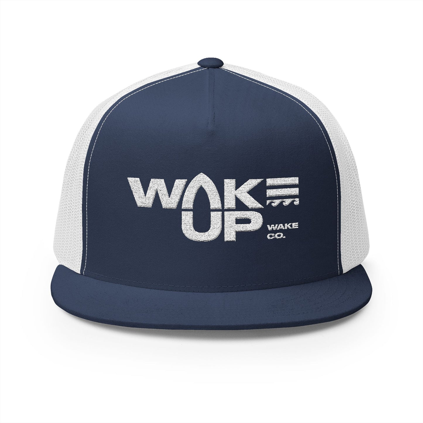 Wake Up Embroidered-White logo- 5 Panel Trucker Cap - Stylish and Comfortable