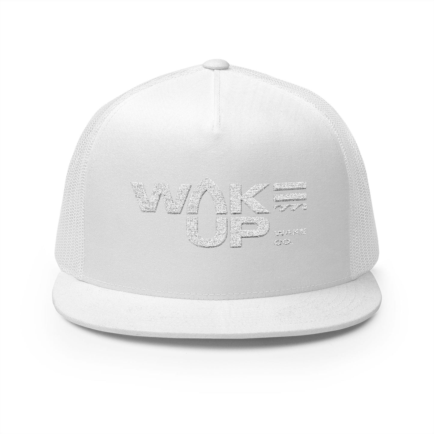 Wake Up Embroidered-White logo- 5 Panel Trucker Cap - Stylish and Comfortable