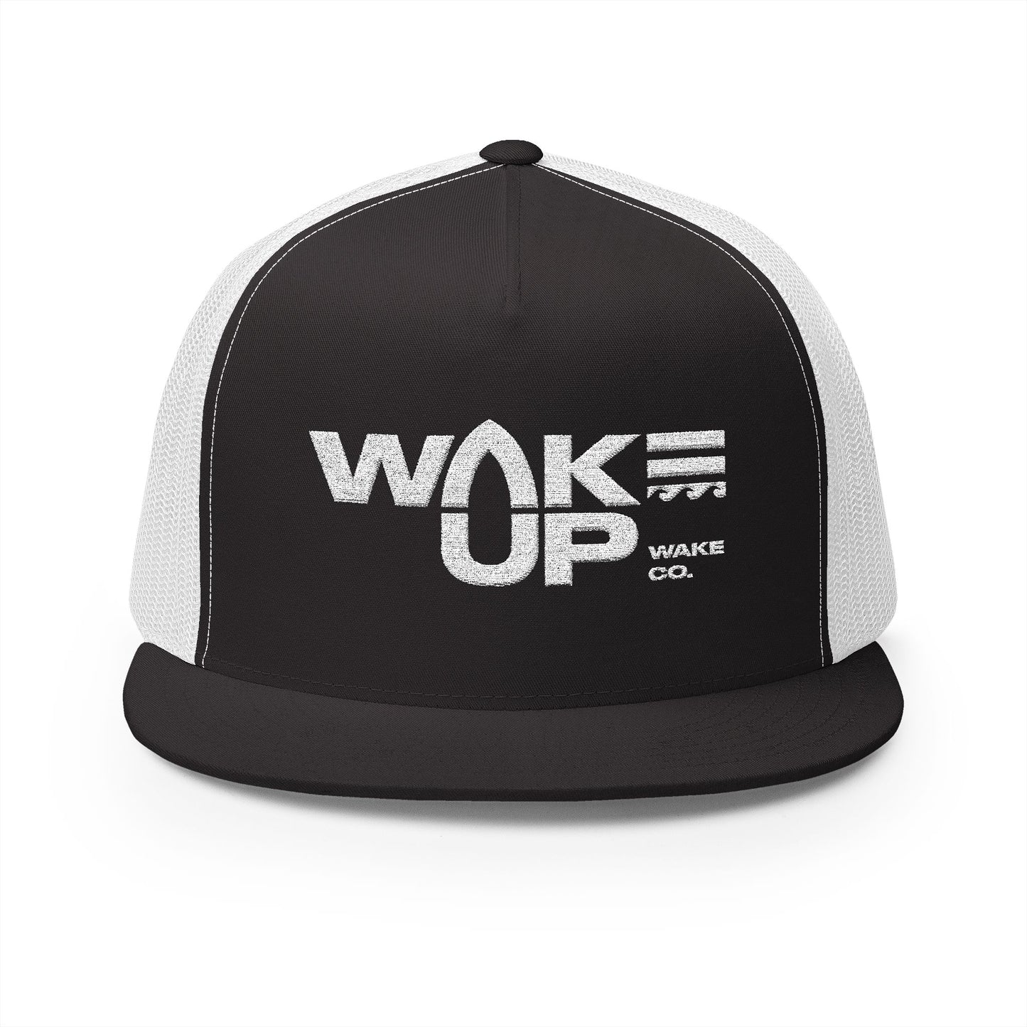 Wake Up Embroidered-White logo- 5 Panel Trucker Cap - Stylish and Comfortable