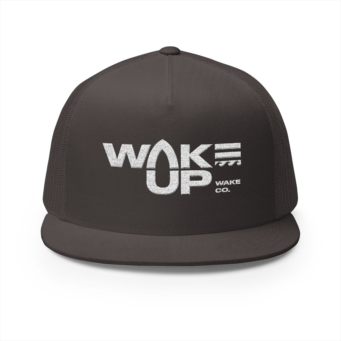 Wake Up Embroidered-White logo- 5 Panel Trucker Cap - Stylish and Comfortable