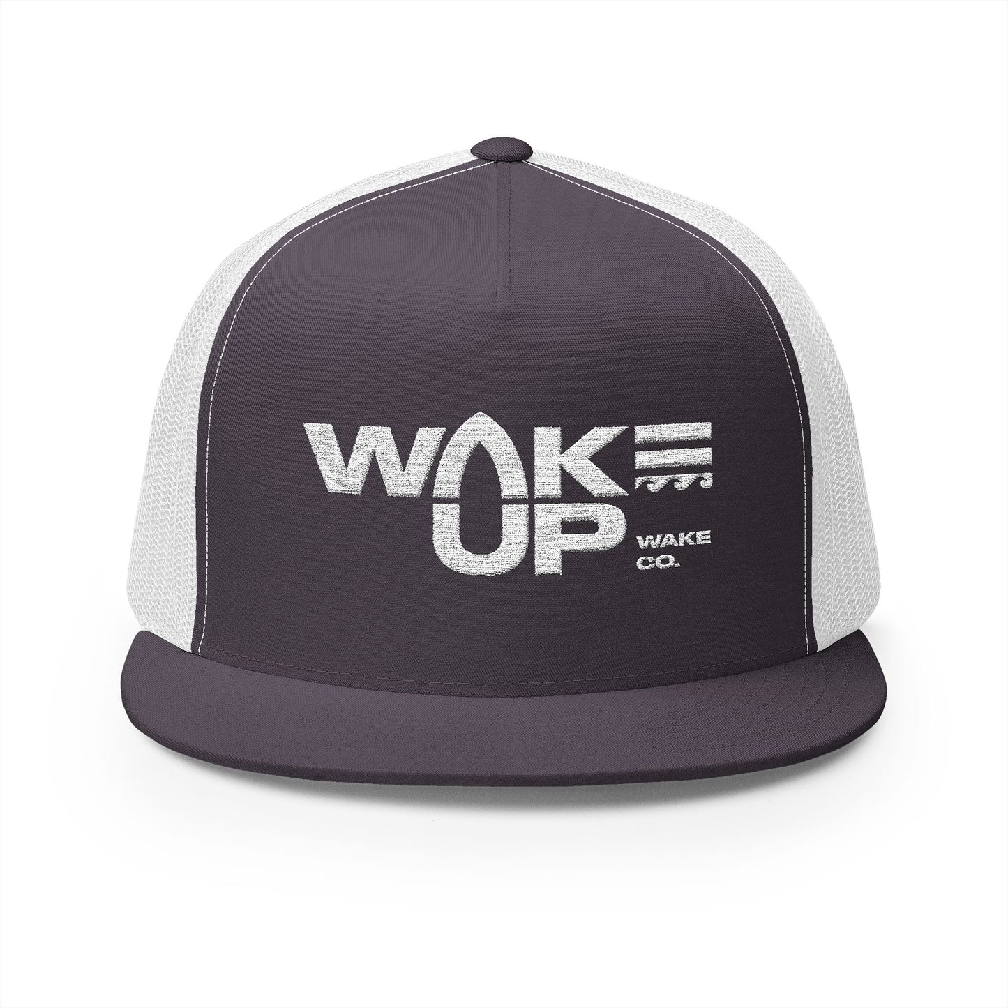Wake Up Embroidered-White logo- 5 Panel Trucker Cap - Stylish and Comfortable